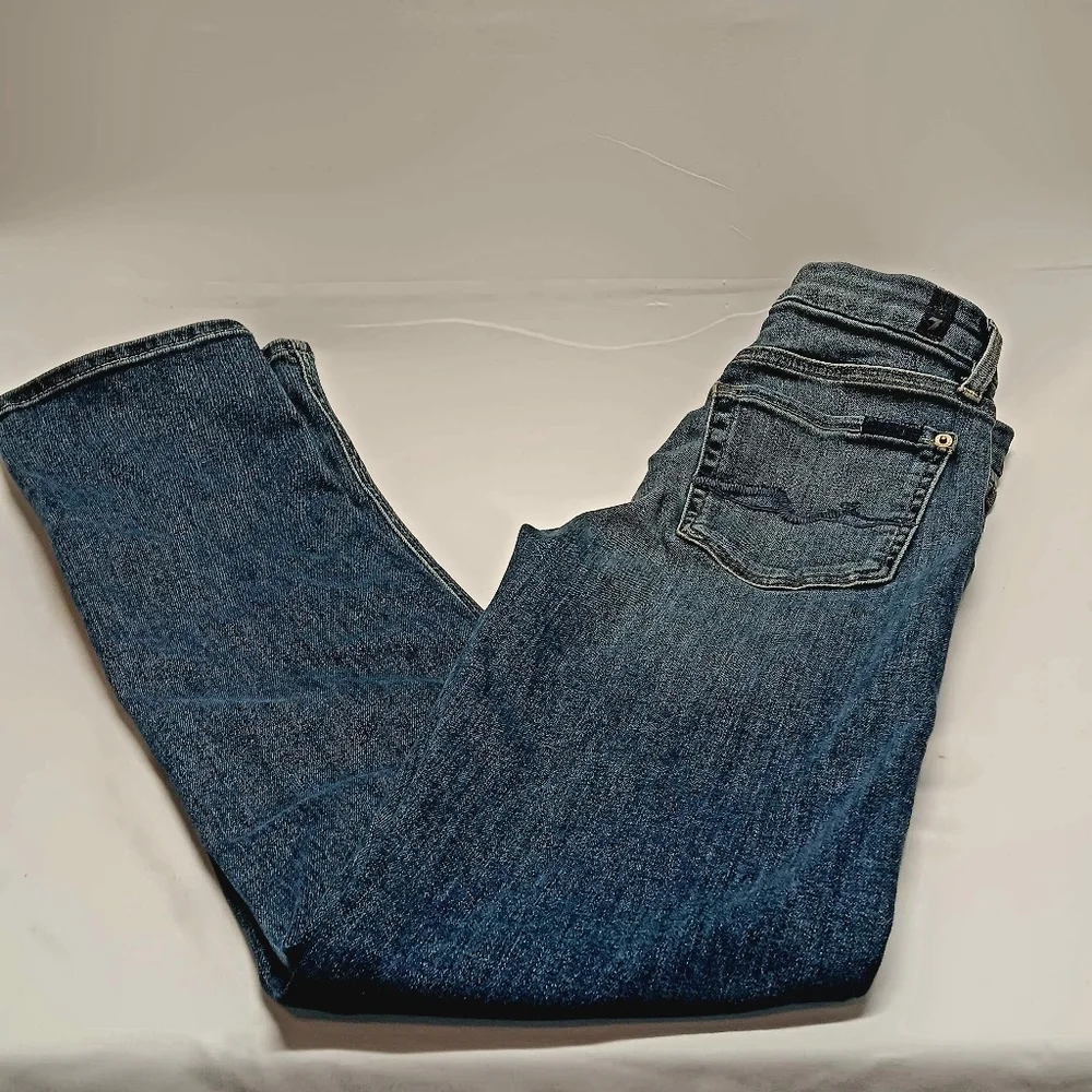 7 For All Mankind Ladies 24 Kimmie Straight Leg Designer Blue Denim Jeans, USA - Picture 12 of 12